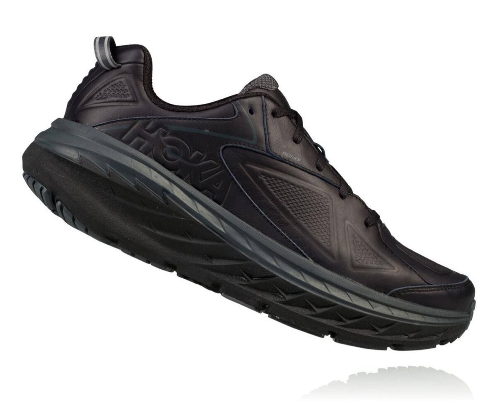 Hoka Bondi Leather Black | 21578WUIL