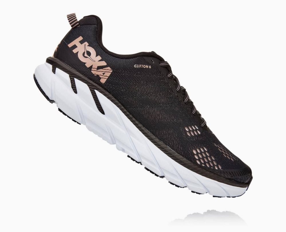 Hoka Clifton 6 Black / Rose Gold | 92386SJHG