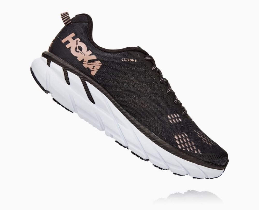 Hoka Clifton 6 Wide Black / Rose Gold | 97038JSXU